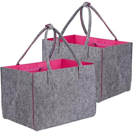 ZAIXIA 2 Stück Filztasche Einkaufstasche,Filztaschen Shopper Groß-30 Liter,Zusammenklappbar filztasche Filz zur Einkaufen, Ausgehen, Aufbewahrung