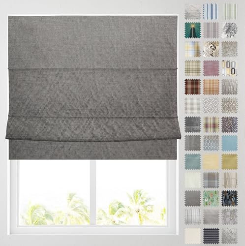 Barnes Blinds - Patterned Roman Blinds, Fully Lined, Custom Sizing Available - Durable Fittings Easy Fit (Rome Alderslate 153cm)