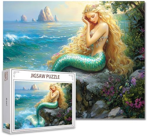 Tucocoo 1000 Teile Puzzle für Erwachsene, schönes Meerjungfrauen-Puzzle, Küstenlandschaftskunst, 1000-teiliges Puzzle für anspruchsvolle Familienaktivitäten, buntes DIY-Puzzle, Wanddekoration,