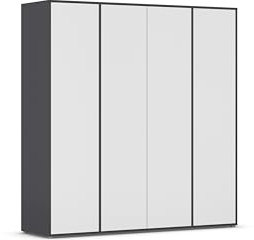 Rauch Möbel Nabila, Drehtürenschrank, Kleiderschrank, Kleiderschränke, Garderobe, 4-türig, push-to-open, Farbe Weiß/Grau metallic, Schwarz, 187x194x53cm