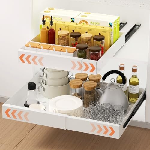 Ihomife Cassetto Telescopico Cucina, Doppio montaggio migliorato compatibile con tutti i mobili, guide per cassetti da cucina rinforzate, Cassetto Regolabile 32-52 cm 1 pezzi