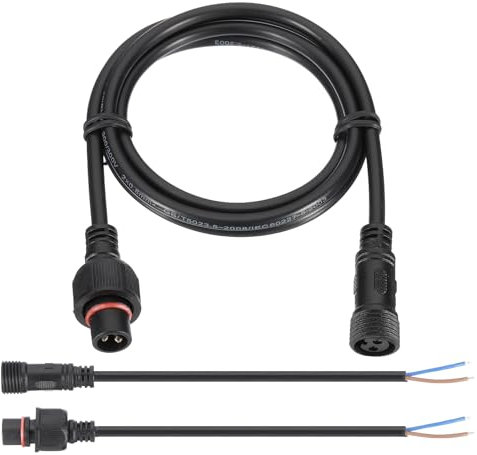 PATIKIL Câble d'Extension Rallonge 1 Mètre 2 Broches 20AWG Étanche IP67 Rallonge avec 7.87 Mâle Femelle Câble pour Bande Lumineuse LED Solaire pour Bateau, Voiture, Camion, Noir