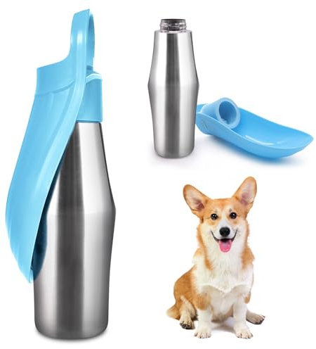 Hundetrinkflasche Für Hund, 750ml Edelstahl Trinkflasche Hunde, 180°Faltbar Hundetrinkflasche, Tragbare Wasserflasche für Hunde, Edelstahl Hundetrinkflasche Für Spazieren, Parks, Camping (Blau, A)