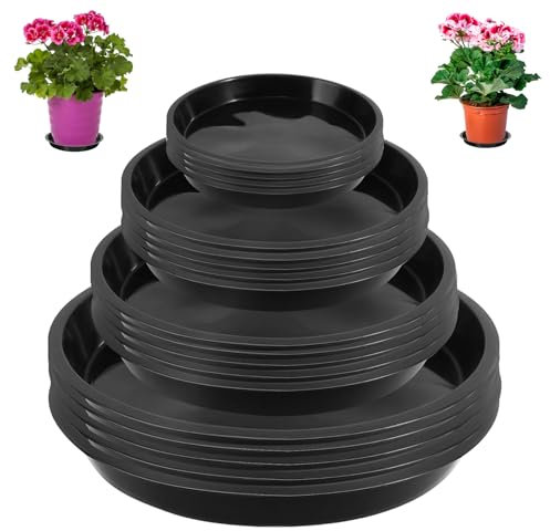 Fhioevt 20 Piezas Platillos para Plantas Plato Maceta Redondo 11/15/18/21cm Platos para Macetas Plastico Posavasos para Macetas Jardín Plantas Bandejas para Interior Exterior Balcón (Negro)
