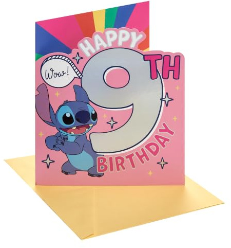 Disney Stitch Geburtstagskarte zum 9. Geburtstag für Mädchen, einzigartiges Stichdesign für junge Mädchen, Geburtstagskarte zum 9. Geburtstag für Nichte, Enkelin, Tochter, Schwester, niedliche Kinder