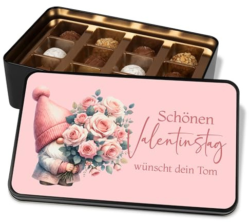 True Statements Pralinendose personalisiert Valentinstag – 12 Premium-Pralinen in Metalldose mit Wunschtext – Geschenk Schokolade für Paare