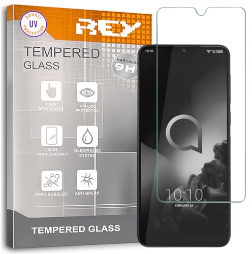 REY Protector de Pantalla para ALCATEL 3 2019 - ALCATEL 3L 2019, Cristal con Doble Protección UV, Vidrio Templado Premium 9H+