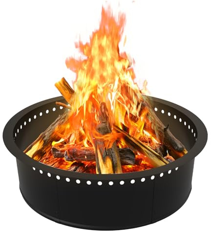 OUSHENG Rauchfreier Feuerschalenring für den Außenbereich, 83 cm außen 76,2 cm, innen rund, Holzfeuerstelle, Zubehör, DIY-Metall-Stahlauskleidung für Lagerfeuer, Outdoor, Camping, über oder im Boden