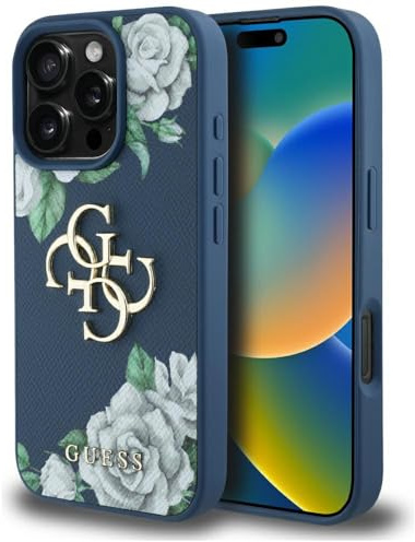 CG MOBILE Guess Grained Roses Big 4G Logo für iPhone 16 Pro Max (Marine)