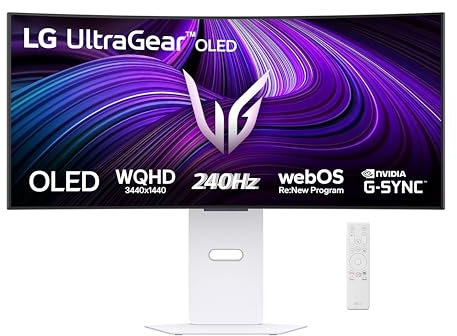 LG UltraGear OLED 34GX90SA Moniteur Gaming 34, 21:9 incurvé, WQHD (3440x1440), 240Hz, 0,03ms (GtG), fonctions intelligentes avec webOS 24, haut-parleur 14W, HDR 400 True Black, G-Sync, FreeSync