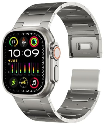 GUMMMY Correa de titanio para Apple Watch Ultra / Ultra2 Band de 49 mm, eslabones de titanio ajustables con cierre magnético de titanio, conectores de titanio y revestimiento DLC(Titanium)