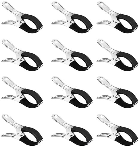HOPEYMY26 12 Pcs Pince Bache Piscine Pince a Ressort Grosse Pince à Linge Pince de Serrage Force de Serrage Élevée Avec Film Protecteur pour les Piscines Hors Sol, le Séchage des Vêtements, etc(Noir)
