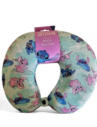 CASVO Blue Stitch and Angel Plush Travel Pillow Kids Travel U Shaped Neck Cushion for Travel, Neck Rest Soft Travelling Accessories, Airplane, Home Bus Flight & Car Seat Gifts