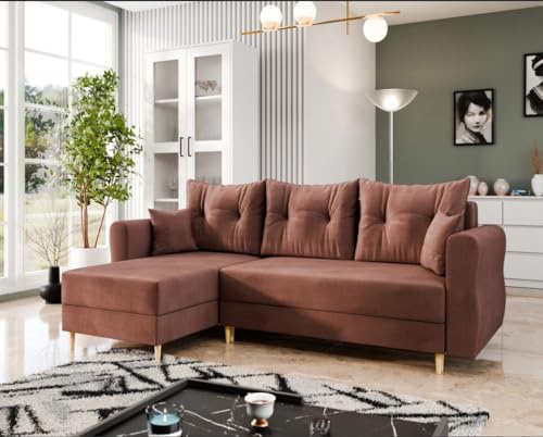 Agritrade AK Zako L Corner Sofa Bed with Storage – Reversible Chaise & Pull-Out Guest Bed (Dusty Rose)