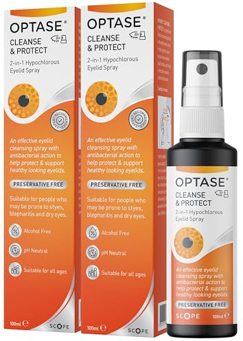 Optase Cleanse & Protect – 2-in-1 Hypochlorous Acid Eyelid Spray – for Daily Cleansing and Protection with Antibacterial Action. for Eyelids and Surrounding Skin – Preservative Free - Twin Pack