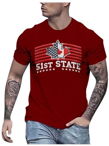 2026 51st State Canada Kurzarm T-Shirt Macht Kanada 51st State T-Shirt Macht Amerika und Kanada Wieder großartig Herren T-Shirt (Red, XXL)