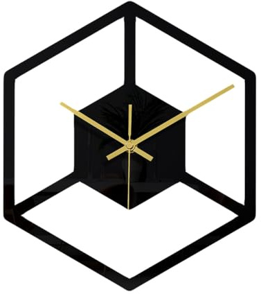 Mikikit Schwarze Acryl Wanduhr Hexagon Form Dekorative Uhr für Wohnzimmer Schlafzimmer Büro Hotel Geometrische Moderne Uhr zur Raumdekoration