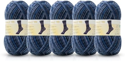 Lana Alzetta® Dolomiti 100 Sockenwolle Set Jacquard (5×100g) 4-fädige, bunte Strumpfwolle für langlebige Socken – maschinenwaschbar, Oeko-Tex® zertifiziert, 420 m Lauflänge pro Knäuel (klamath)