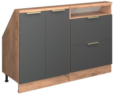 Vicco Dachschrägenschrank-Set Rion, Anthrazit-Gold/Goldkraft Eiche | B120 x T46 cm, 2er Set, platzsparend für Dachschrägen