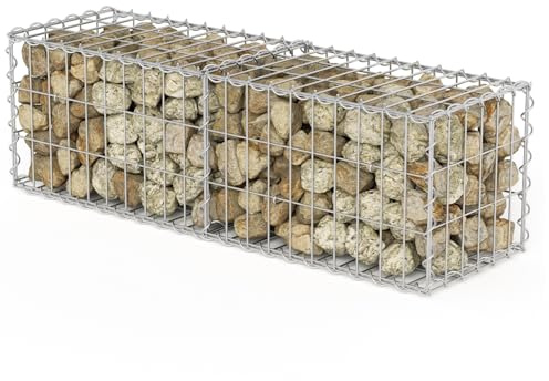 Ollewiellan Lot de 6 gabions - 100 x 30 x 30 cm - En acier galvanisé - Épaisseur de fil : 4 mm - Largeur des mailles : 5 x 10 cm - Pour clôture et jardin - Convient pour les pierres de 6 à 12 cm