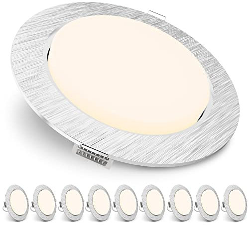 SSC-LUXon RX-3 Einbauleuchte 10er Set LED Einbaustrahler rund Alu gebürstet - extra flacher Deckenspot inkl. GX53 LED 3W warmweiß 230V