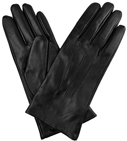 Jasmine Silk Damen Lederhandschuhe aus weichem Ziegennappaleder Cashmere gefüttert Schwarz (Medium (18-19.5cm))
