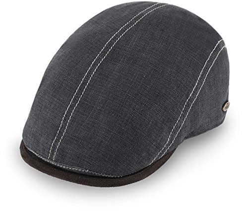 fiebig Brighton Flatcap aus Leinen | Schirmmütze mit Baumwollfutter | Schiebermütze mit Kontrastnähten (62-XXL, anthrazit)