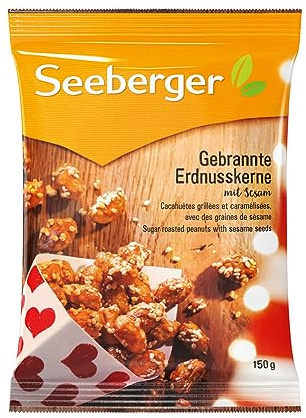 Seeberger Gebrannte Erdnusskerne mit Sesam, 12er Pack: Knackige karamellisierte Erdnüsse mit feinem Sesam ummantelt - intensives Aroma - glutenfrei, vegan (12 x 150 g)