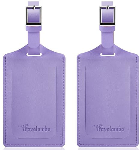 Travelambo Luggage Tags for Suitcases Faux Leather Privacy Protection 2 Pack Bag Tags Travel Accessories Essential, Classic Purple