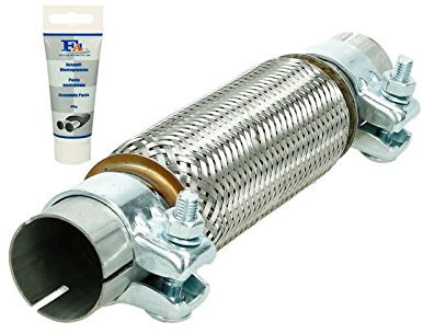 ECD Germany Tuyau Flexible Universel - Acier Inoxydable - Verrouillage Réparation D'échappement 45 x 200 mm et 2 Pinces Montage sans Soudure avec Pâte de Montage 60 g