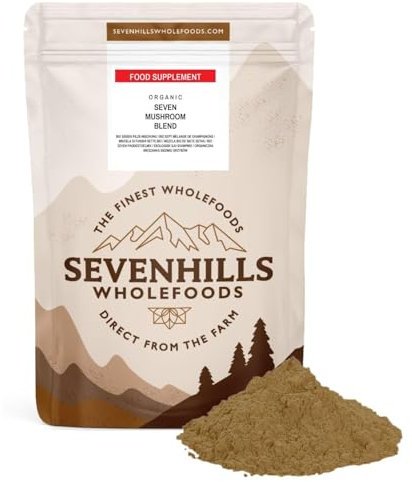 Organic 7 Mushroom Blend Powder 200g with Lion's Mane, Reishi, Chaga, Cordyceps, Tremella, Maitake & Shiitake by Sevenhills Wholefoods