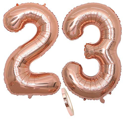 2 Globos Número 23, Number 23 Globo Chica de oro rosa, 40 Figuras de globos de oro rosa inflable con forma de helio, Globo de oro rosa fiesta de cumpleaños, Fiesta de graduación (xxxl 100 cm)