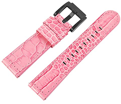 TW Steel Echt Leder Armband, 22 mm, rosa, schwarz, Schließe