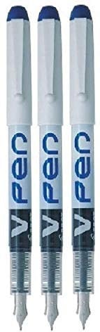 2X Blue V Pen Fountain Pen Disposable Medium Line Liquid Ink (Pack of 3)