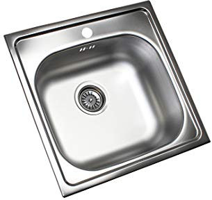 Edelstahleinbauspüle 50 x 50 cm mit vorgestanztem Hahnloch Ø 35mm Design Einbauspüle Edelstahlspüle Aufbauspüle 50cm x 50cm + Siphon zubehör Set Spülbecken Spüle Küchenspüle 1 Becken