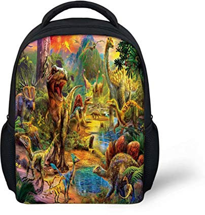 POLERO Schulranzen Dinosaurier Schulrucksack Kinder Jugendliche Rucksack mit T-Rex World Print Design Tyrannosaurus Rex Triceratops Spinosaurus Dilophosaurus Tanystropheus