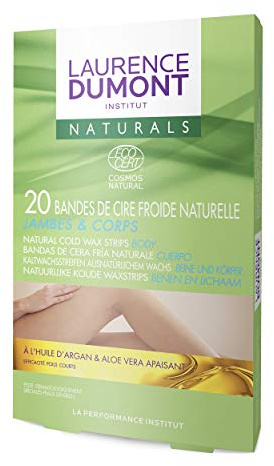 Laurence Dumont Institut 20 Streifen Kaltwachs, natürlich, mit Arganöl/Aloe Vera, beruhigend für Beine & Körper