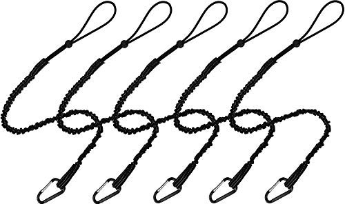 Tool Lanyard，5 Pack Safety Tool Leash，Retractable Bungee Cord with Aluminum Lock Carabiner and Adjustable Loop End, Maximum Weight Limit 13.6KG / 30lb, Fall Restraint with Shock Cord Stopper