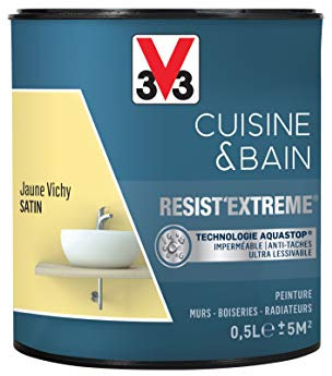 V33 Peinture multi-supports monocouche Cuisine & Bain Resist'Extrême® Satin, Jaune Vichy, 0,5L