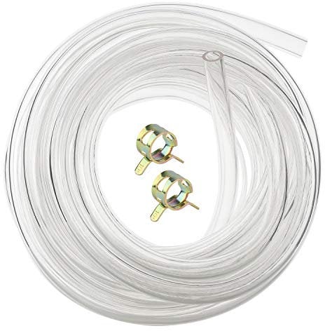 Hyber&Cara Tubo flexible transparente de PVC de grado alimenticio de 8 mm de diámetro interno x 11 mm de diámetro externo para tubería de aire de agua de 5 metros con 2 abrazaderas de manguera
