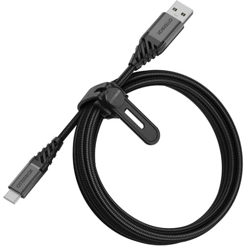 OtterBox Cable Reforzado Premium de Nylon USB-A a USB-C, Cable de Carga para Smartphone e Tablet, Ultra Resistente, testeado para doblados y torsiones, 2M, Negro