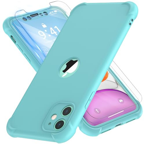 ORETECH para Funda iPhone 11, con [2X Protector Pantalla][Protección de Cámara] Protectora de Cuerpo Completo de 360 Grados Antigolpes Silicona Premium y Hard PC Carcasa iPhone 11 6.1 Verde Menta