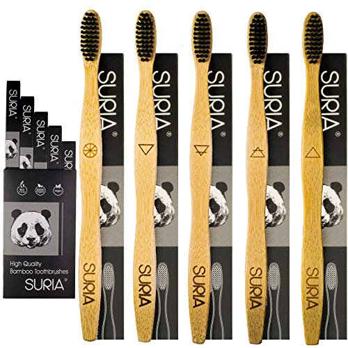Spazzolino da denti in bambu, confezione da 5 spazzolini premium, biologico, sostenibile, senza BPA, vegano, spazzolino da denti naturali e riciclabili