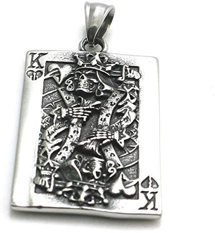 BlackAmazement 316L Edelstahl Massiv Anhänger Halskette König King Spielkarte Totenkopf Skull Poker Zocker Biker Herren (Anhänger ohne Kette)