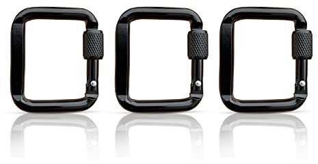 Holesto® Viereckige Karabiner 3er Set - Mini Karabiner - Karabiner Schlüsselanhänger - Schraubkarabiner - Karabinerhaken klein - Karabiner Schwarz - Karabiner Set - Carabiner (Schwarz 5x4,5 cm)