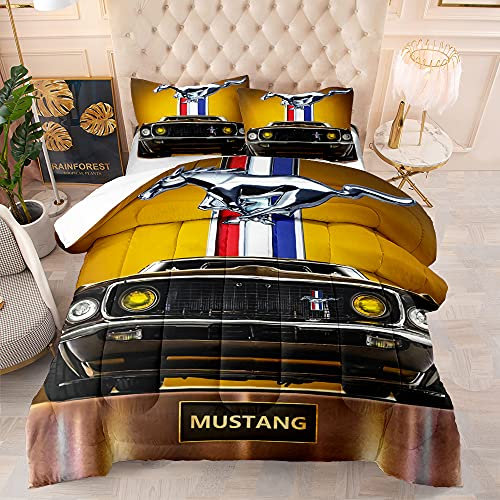 CHAOSE-DEB Thermal 100% Ägyptische Baumwolle - Hotelqualität Bettwäsche-Sets Auto Mustang Bettbezug, Queen Size 3pcs (Mustang 04,200 x 200 cm)
