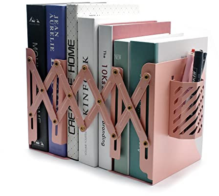 Hmseng verstellbare Buchstützen, Buchstützen für Regale, Schreibtisch, Zeitschriftensammler, Organizer für Büro, Bücher, Papiere, ausziehbar bis zu 48,3 cm, kratzfeste Handbeschichtung, Rosa