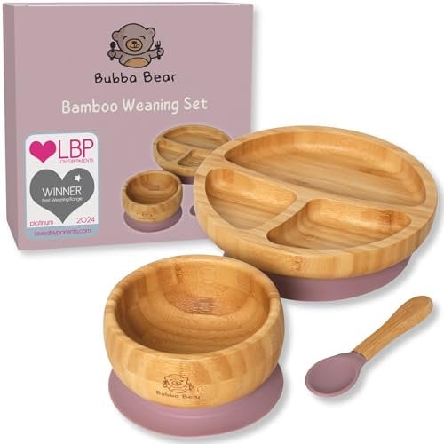 Bubba Bear ® Juego de destete para bebé, platos, cuencos y cucharas para bebés a partir de 6 meses, babero BLW opcional a juego para niños