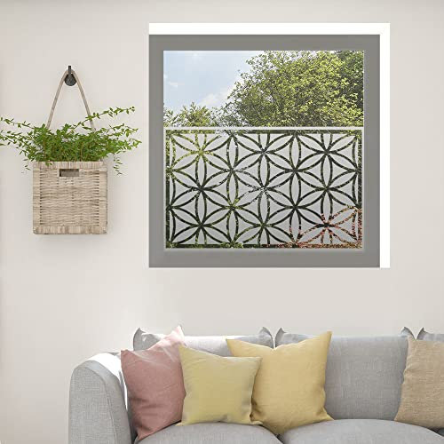 Kiwistar UG Sichtschutzfolie - 60 cm lang - Ornament des Lebens Fensterfolie Sichtschutz Milchglas selbstklebend für Bad Dusche Badfenster Blickdicht Büro Terasse Klebefolie