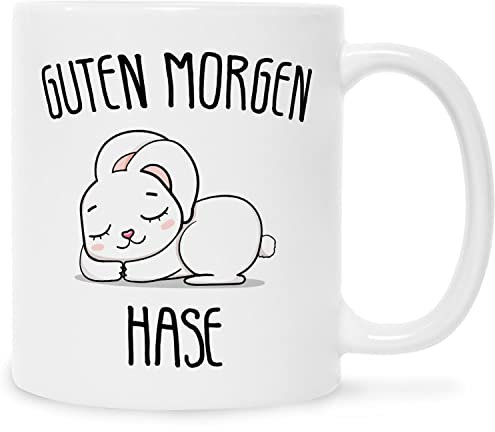 Bedruckte Tasse mit Motiv - Guten Morgen Hase - Tasse mit niedlichem Häschenen Kaninchen - Geschenk für Partner Freunde zum Geburtstag Valentinstag Weihnachten - Für Sie & Ihn - Farbe: Weiß
